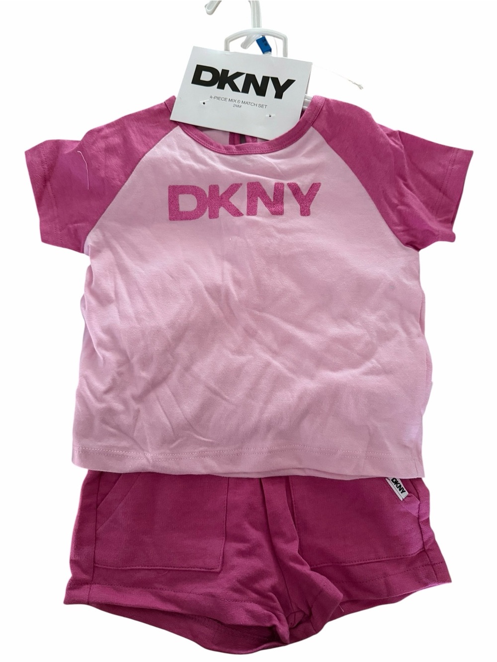 4 piece set DKNY Pink Two-Tone Raglan Tee & Shorts Set